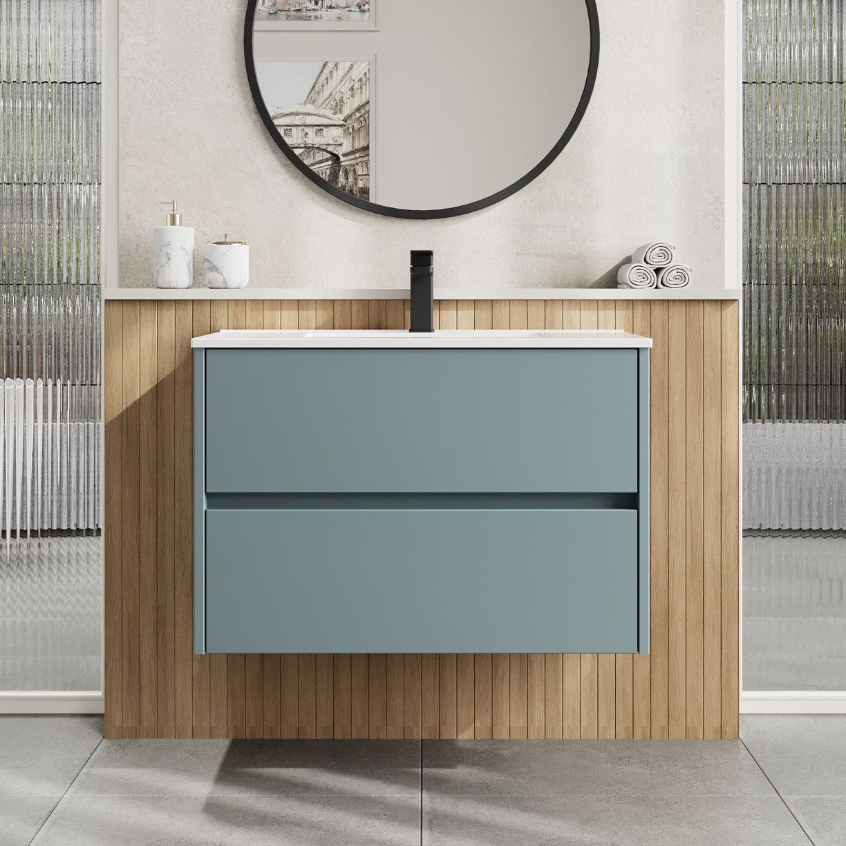 800mm W/H 2-Drawer Unit & Basin 2 - Monument Grey