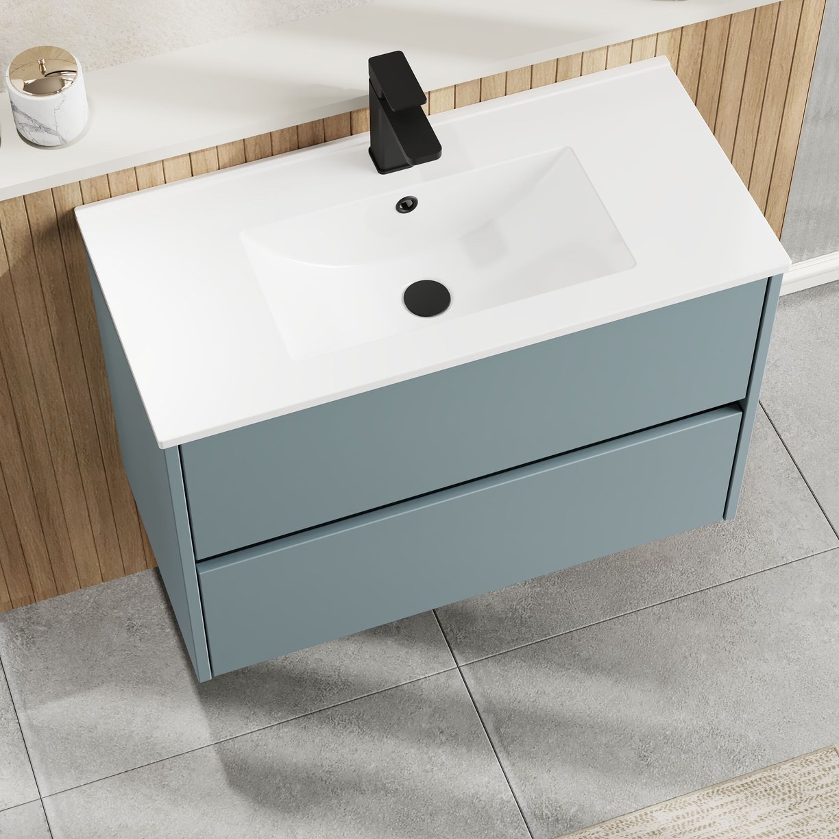 800mm W/H 2-Drawer Unit & Basin 2 - Monument Grey