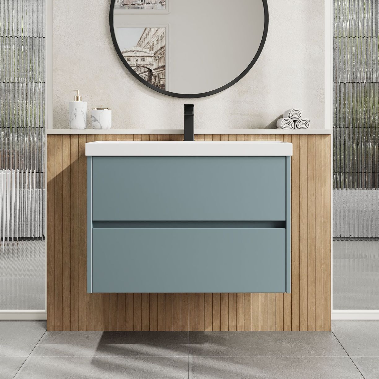 800mm W/H 2-Drawer Unit & Basin 3 - Monument Grey