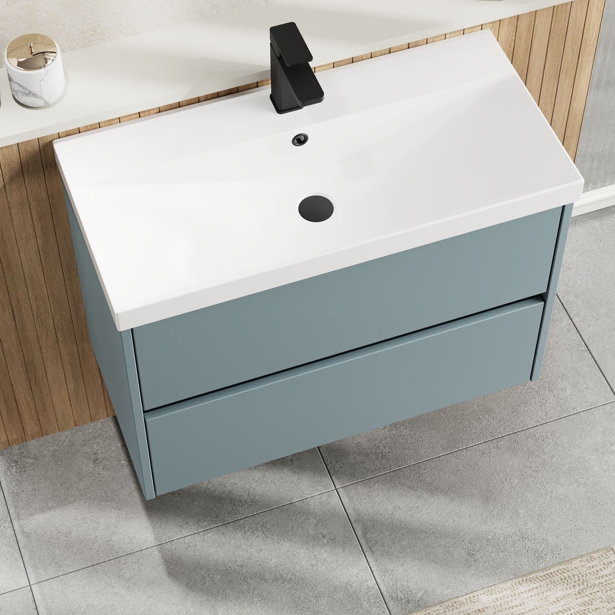 800mm W/H 2-Drawer Unit & Basin 3 - Monument Grey