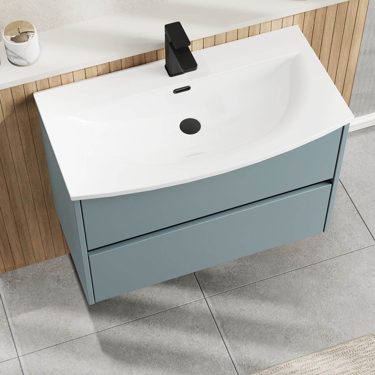 800mm W/H 2-Drawer Unit & Basin 4 - Monument Grey