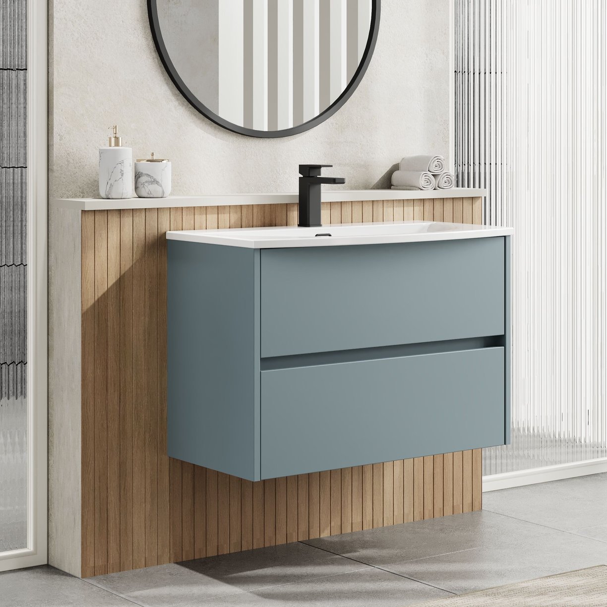800mm W/H 2-Drawer Unit & Basin 4 - Monument Grey
