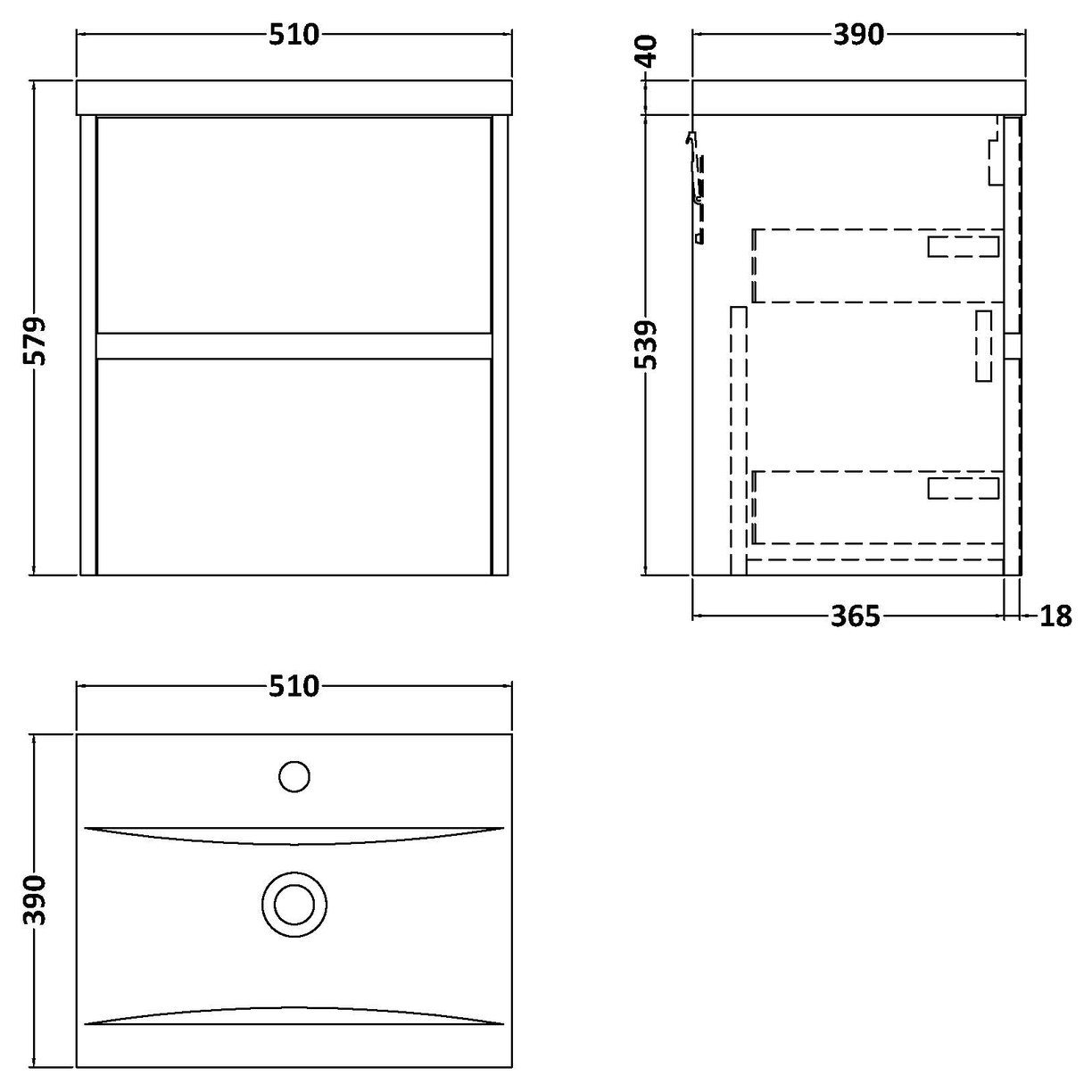 500mm W/H 2-Drawer Unit & Basin 1 - Metallic Slate