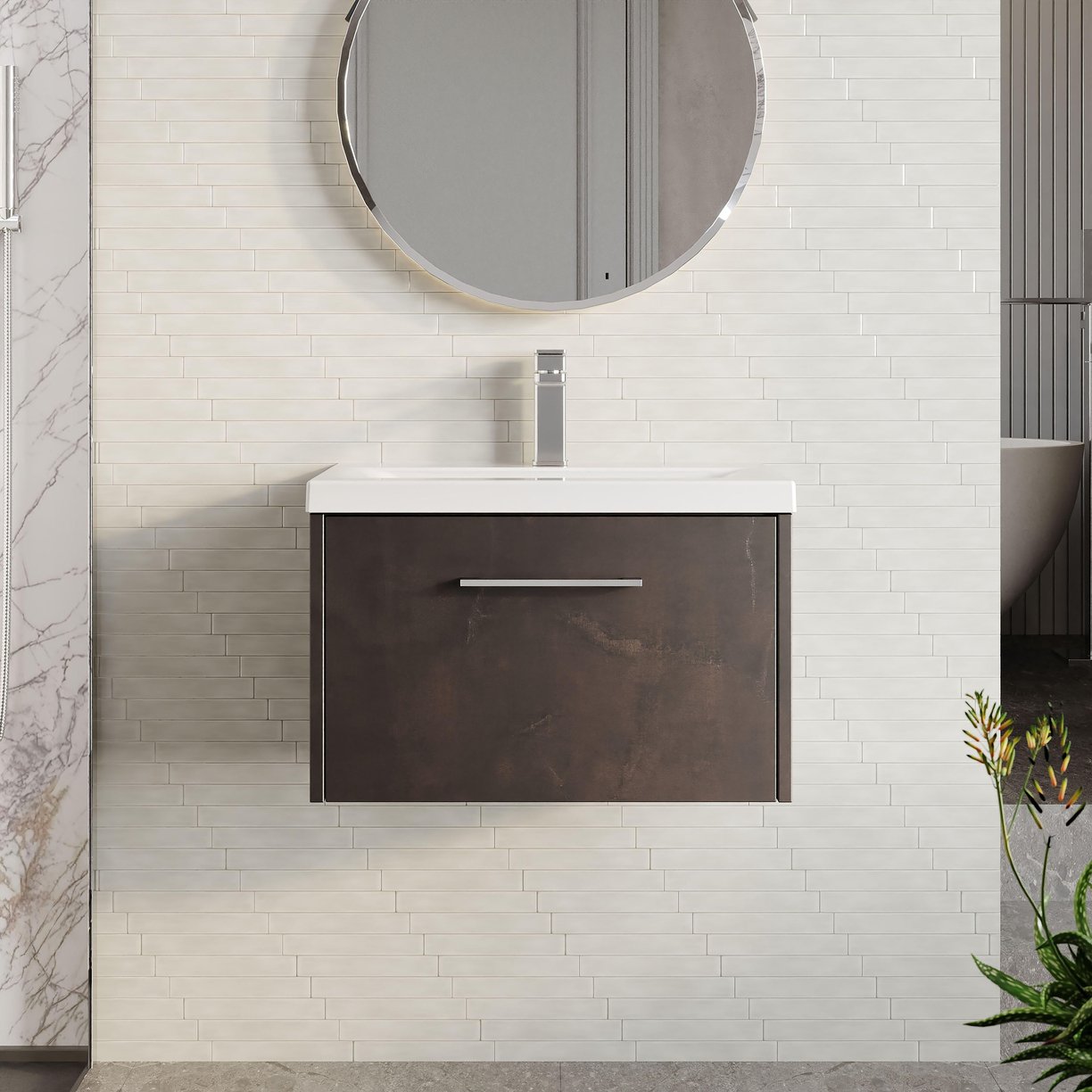 500mm W/H 2-Drawer Unit & Basin 1 - Metallic Slate