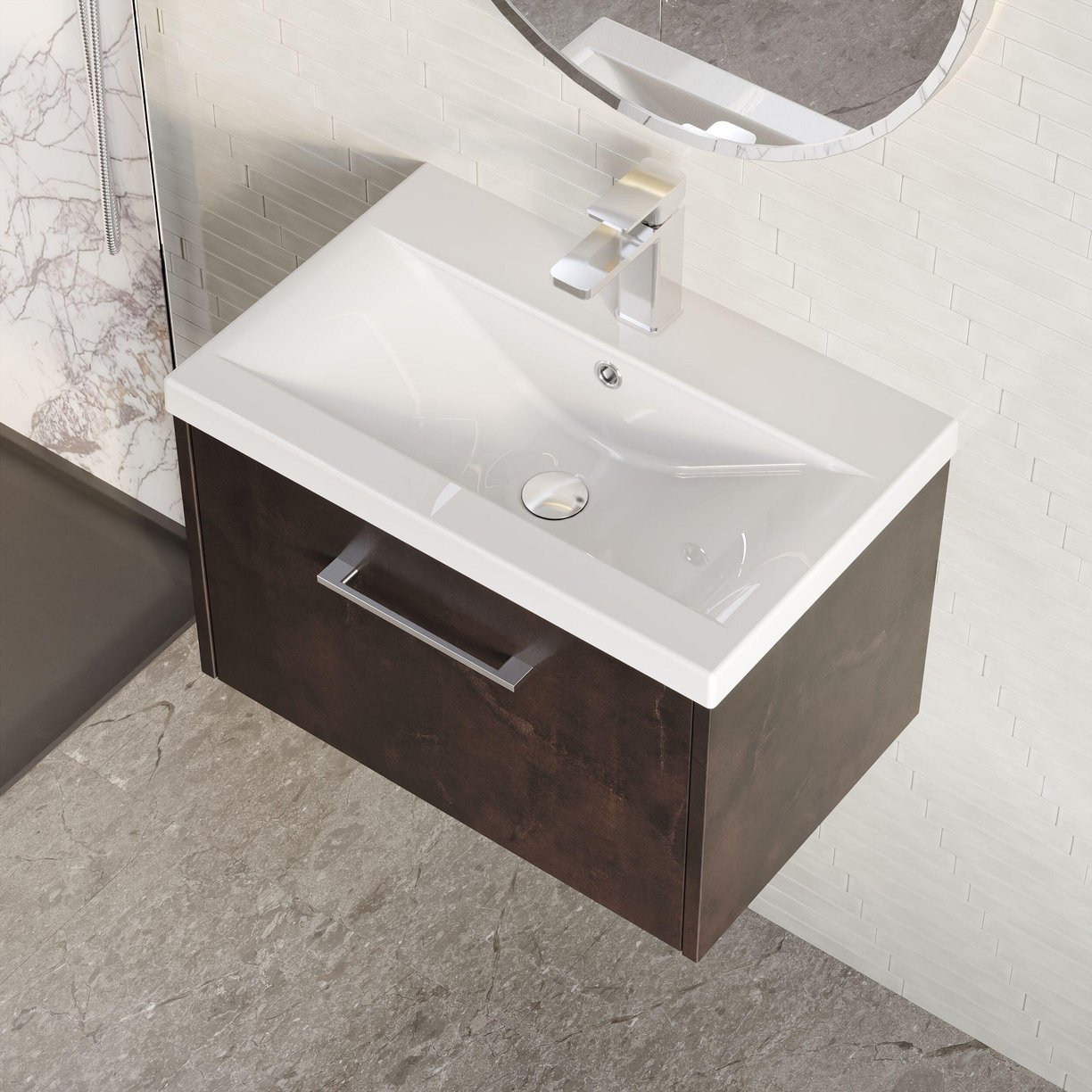 500mm W/H 2-Drawer Unit & Basin 1 - Metallic Slate