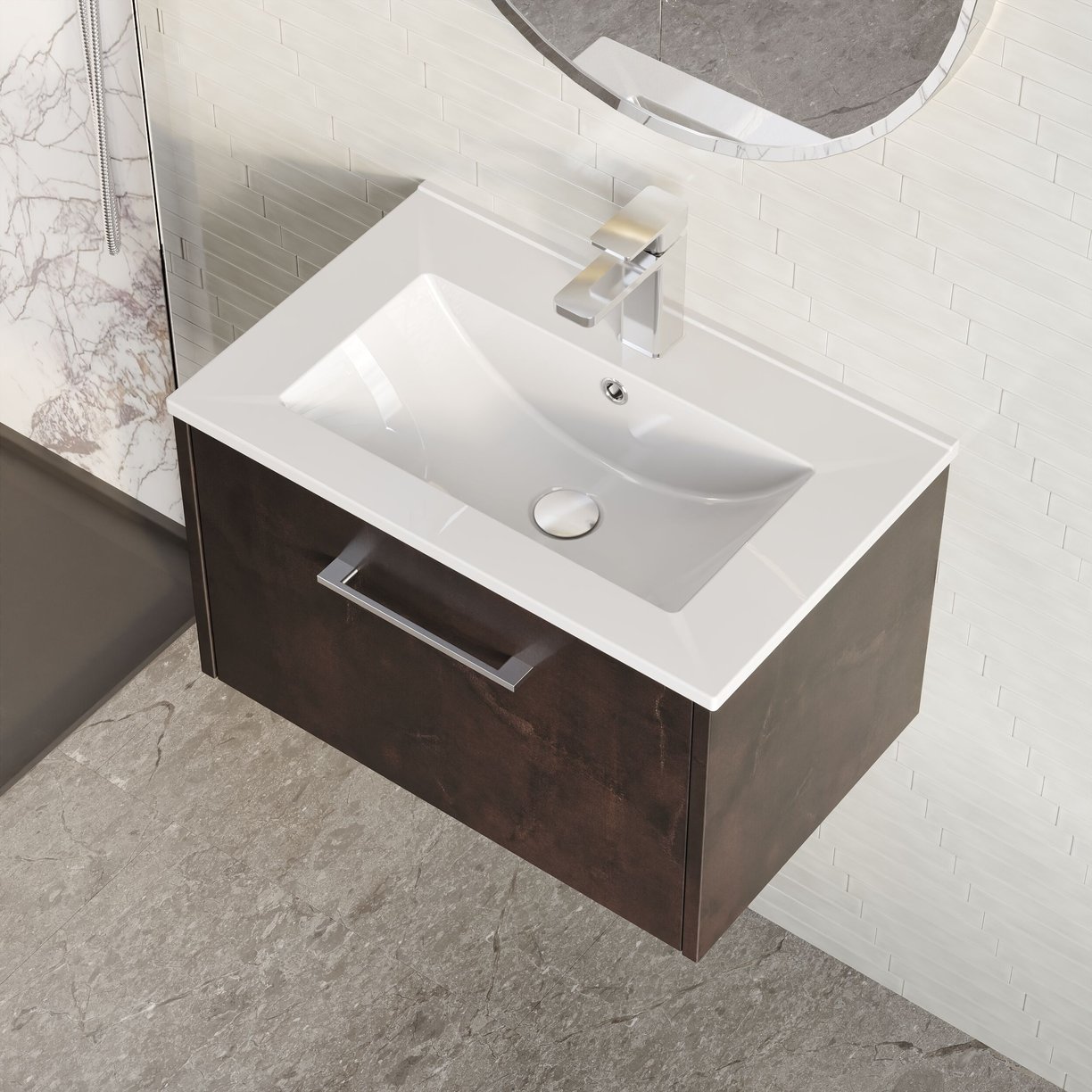 500mm W/H 2-Drawer Unit & Basin 2 - Metallic Slate