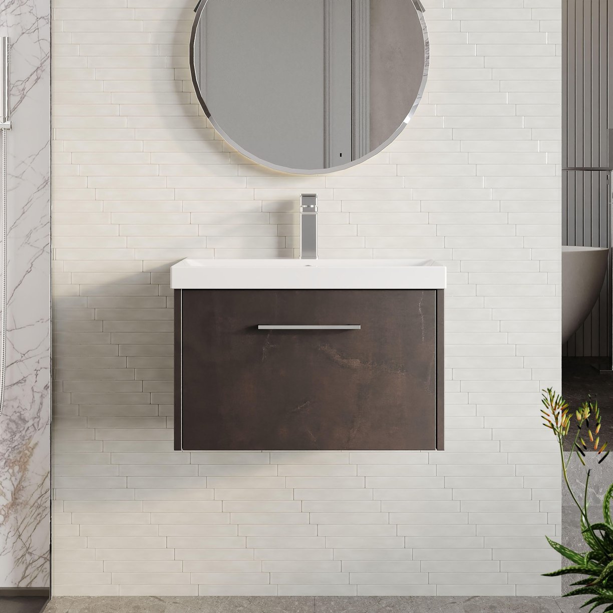 500mm W/H 2-Drawer Unit & Basin 3 - Metallic Slate