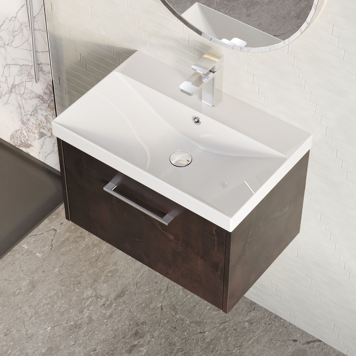 500mm W/H 2-Drawer Unit & Basin 3 - Metallic Slate