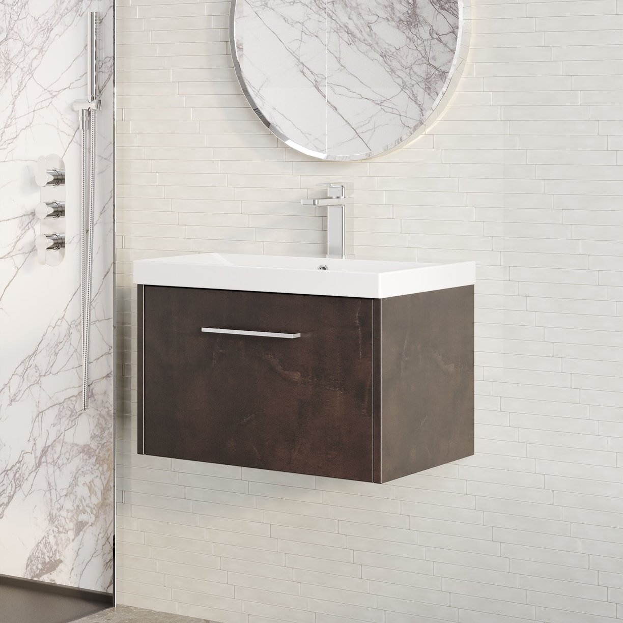 500mm W/H 2-Drawer Unit & Basin 3 - Metallic Slate