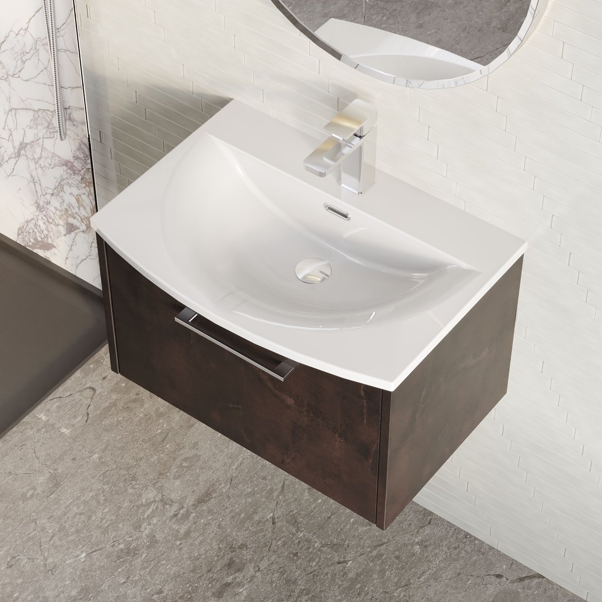 500mm W/H 2-Drawer Unit & Basin 4 - Metallic Slate