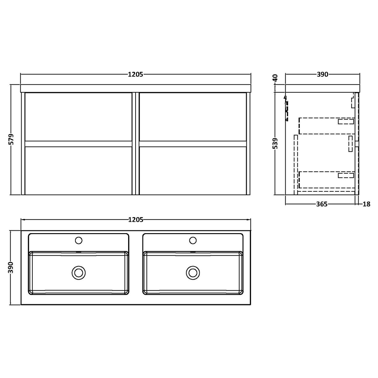 1200mm W/H 4-Drawer Unit & Double Basin - Metallic Slate