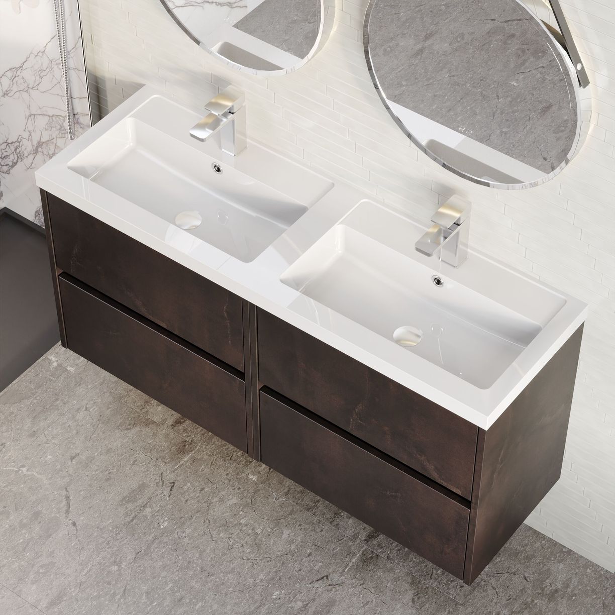 1200mm W/H 4-Drawer Unit & Double Basin - Metallic Slate