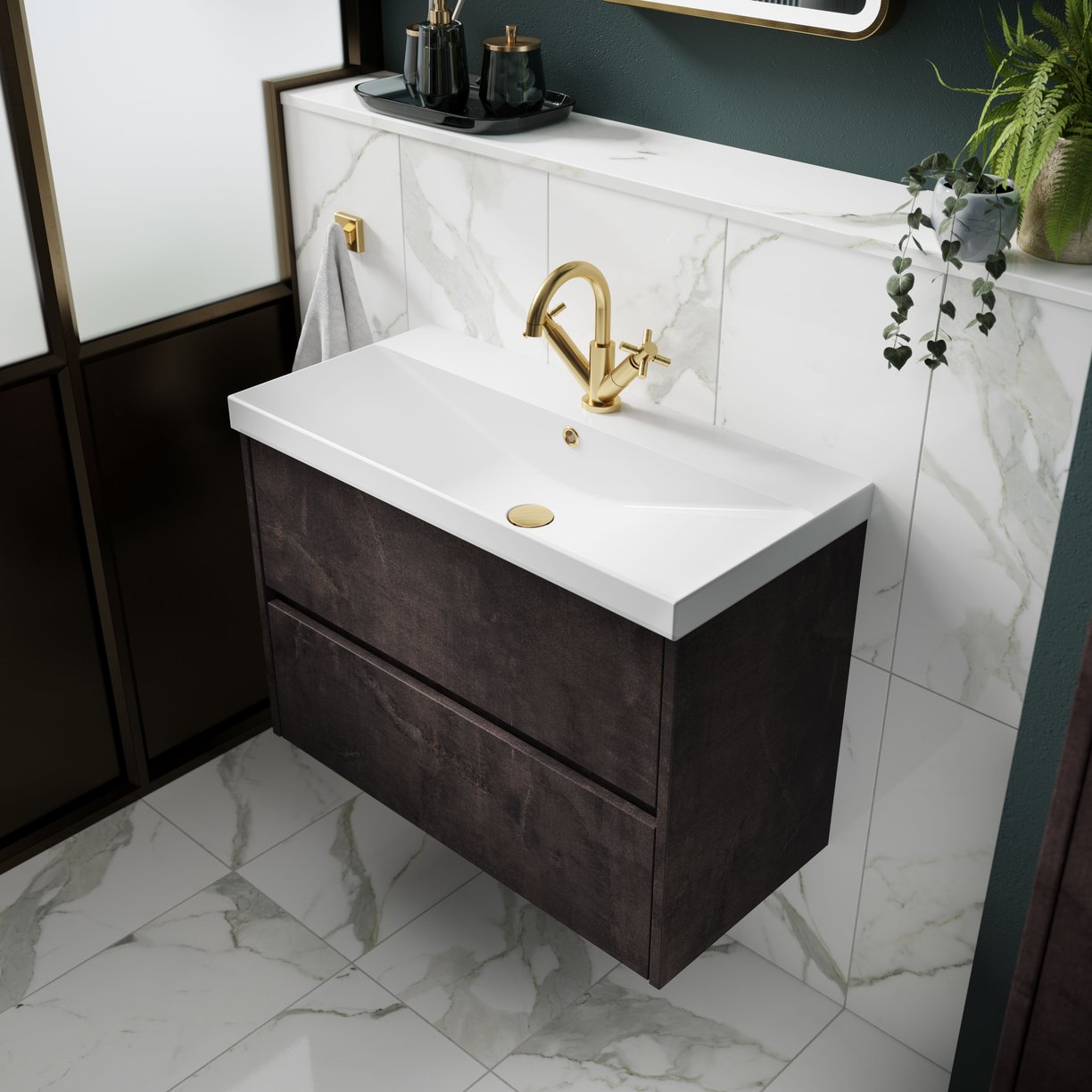 600mm W/H 2-Drawer Unit & Basin 3 - Metallic Slate