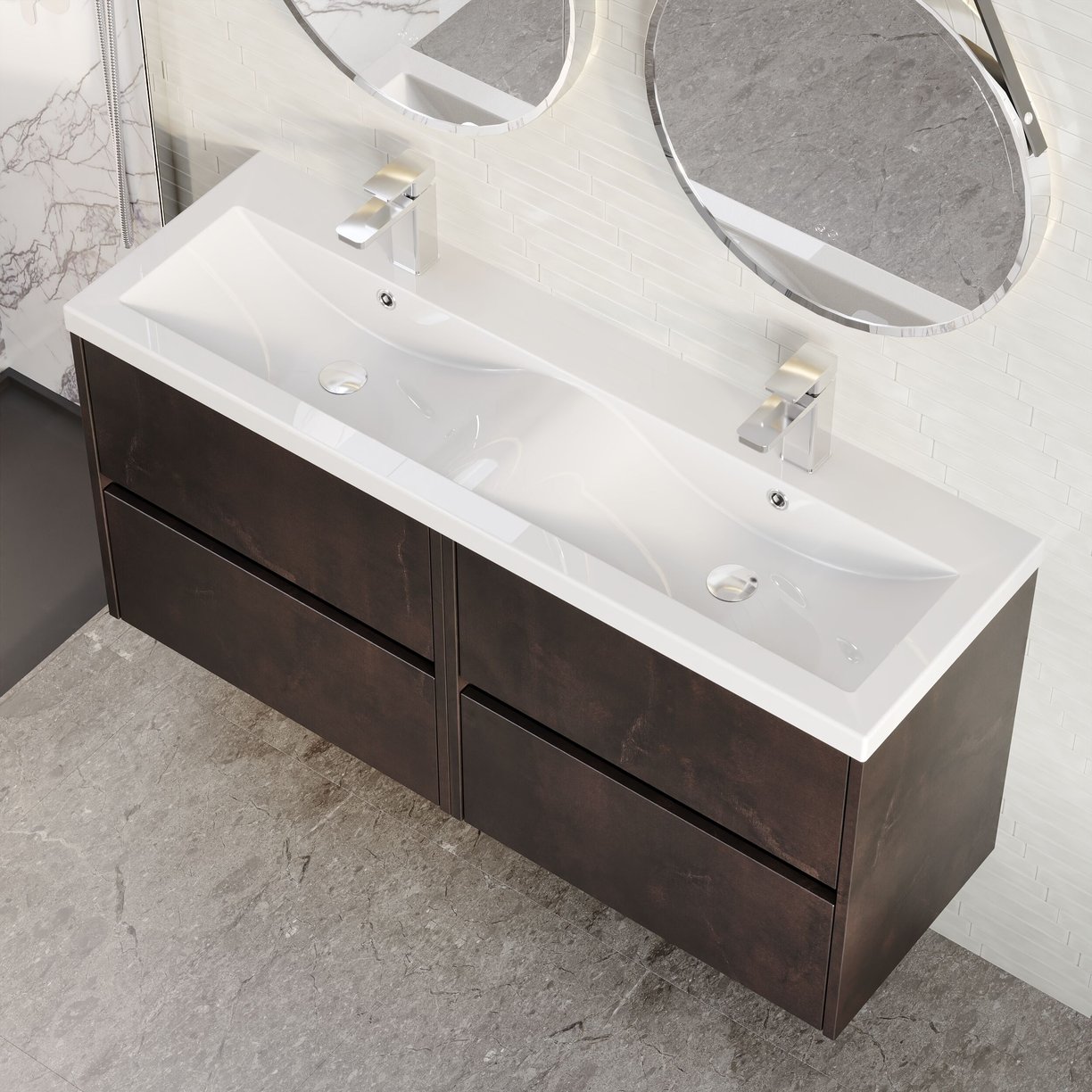 1200mm W/H 4-Drawer Unit & Double Basin - Metallic Slate