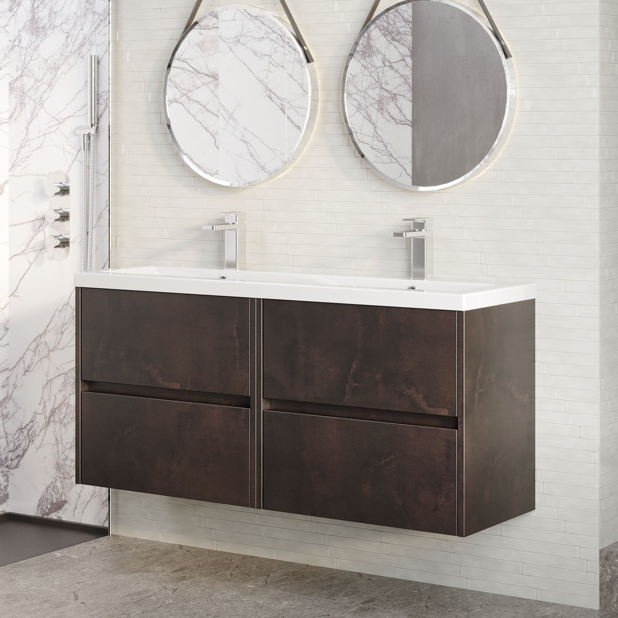 1200mm W/H 4-Drawer Unit & Double Basin - Metallic Slate