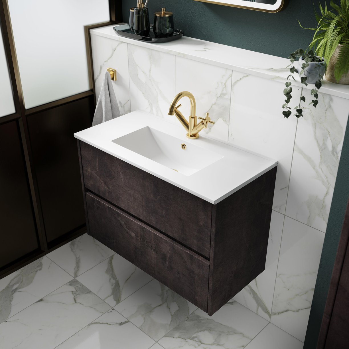 800mm W/H 2-Drawer Unit & Basin 2 - Metallic Slate