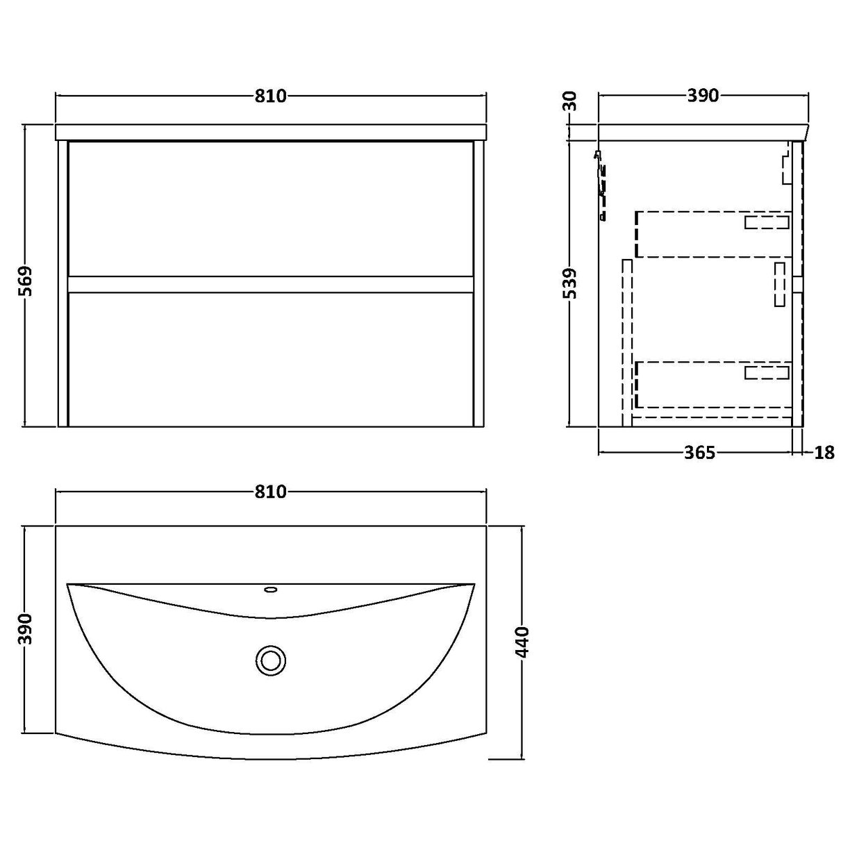 800mm W/H 2-Drawer Unit & Basin 4 - Metallic Slate