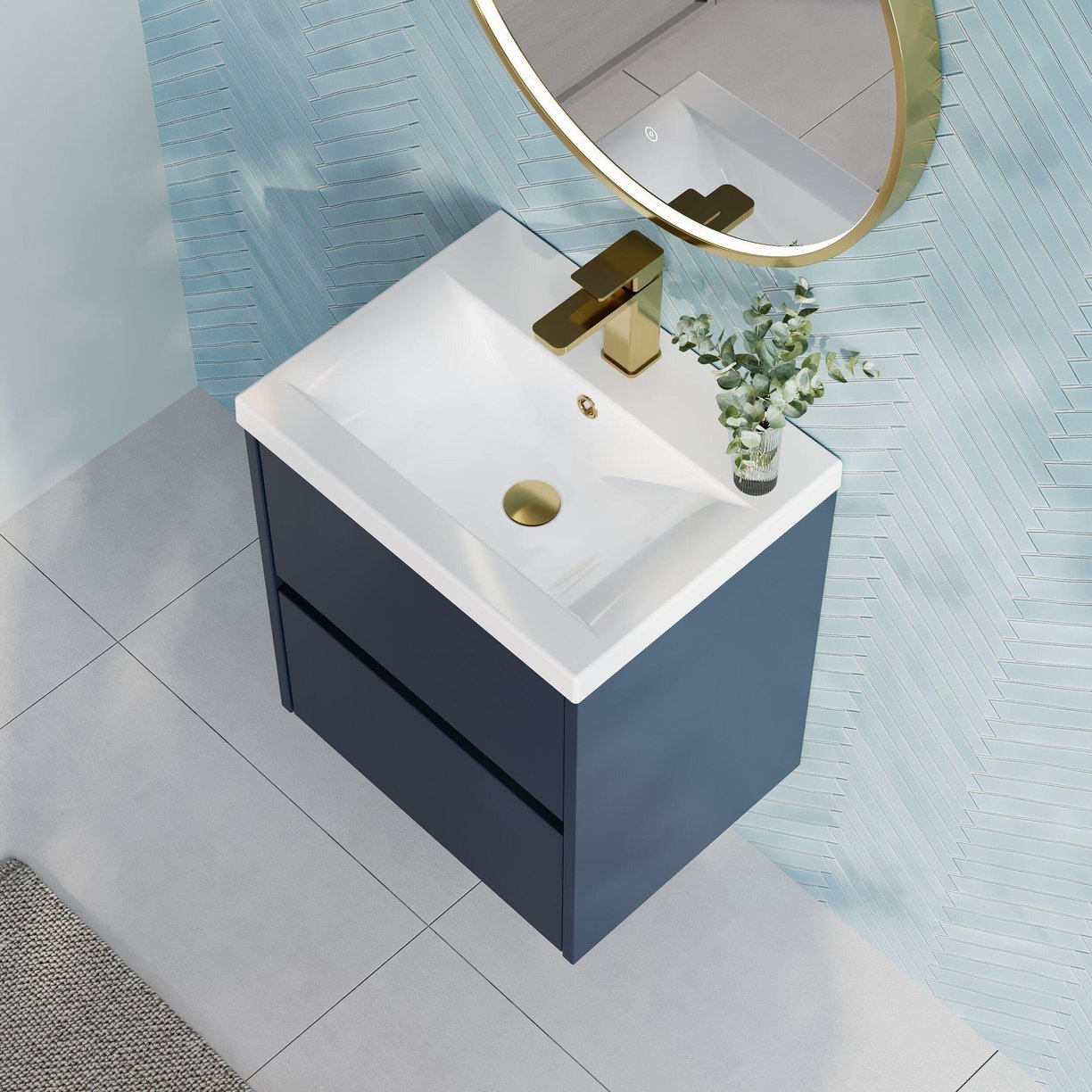 500mm W/H 2-Drawer Unit & Basin 1 - Indigo Blue