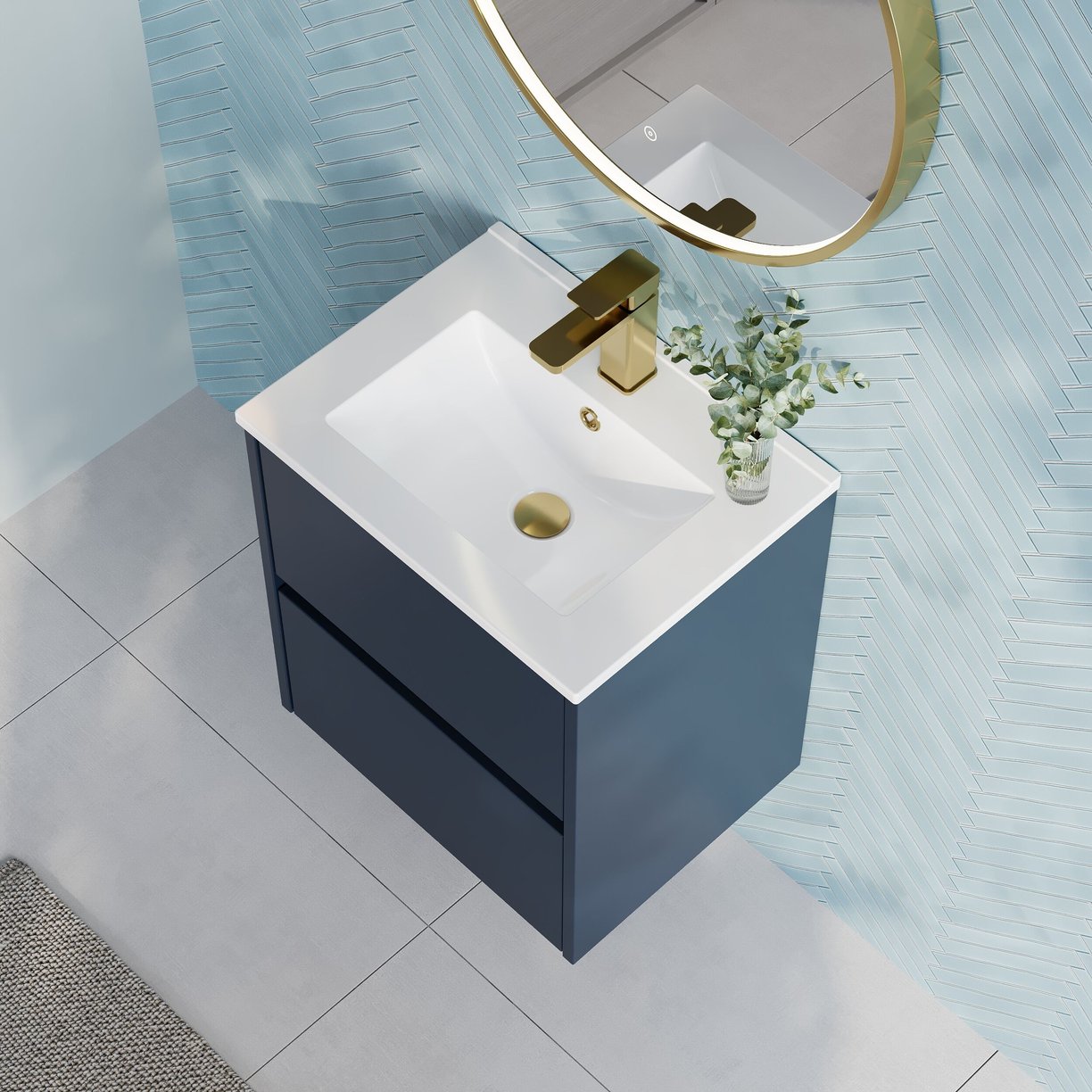 500mm W/H 2-Drawer Unit & Basin 2 - Indigo Blue