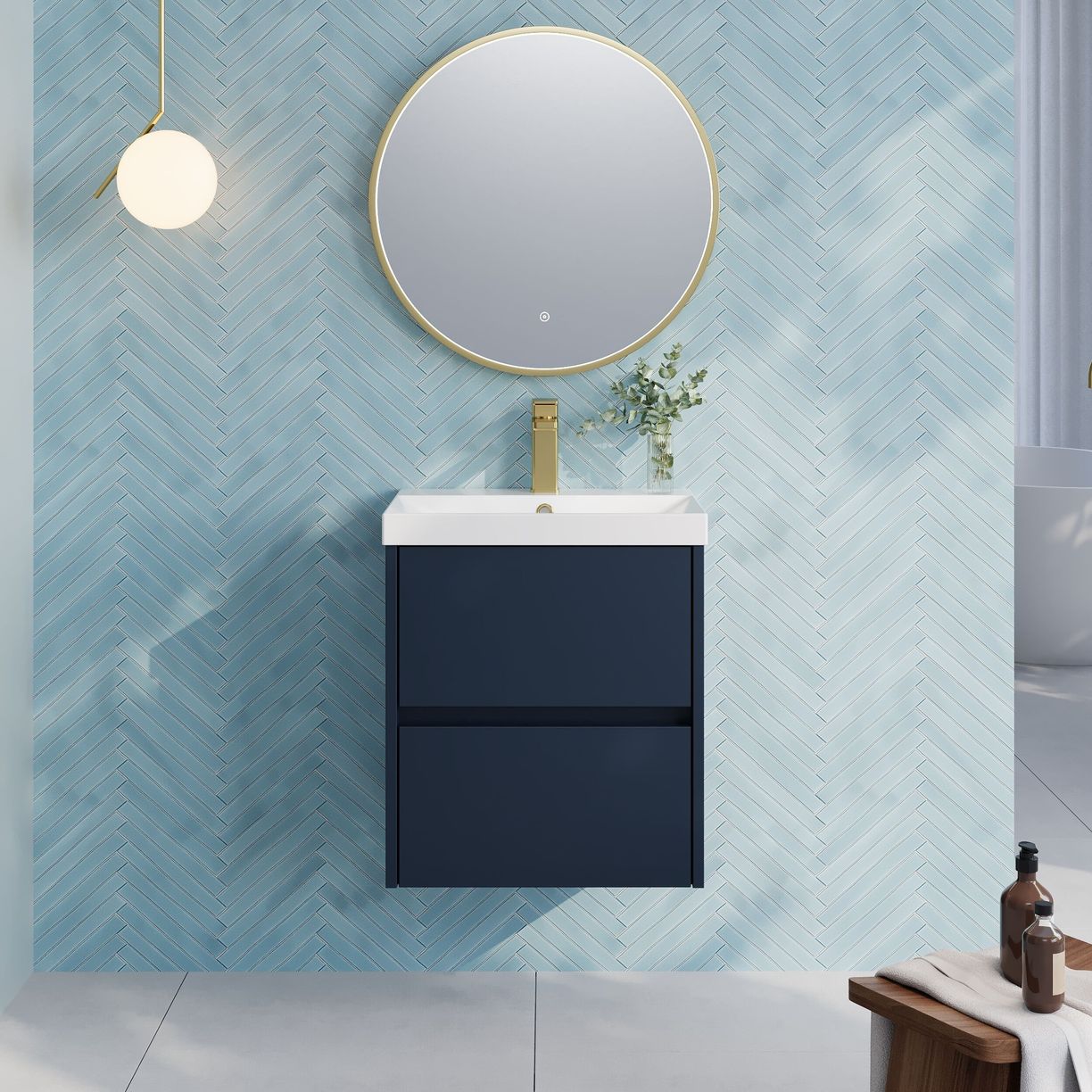500mm W/H 2-Drawer Unit & Basin 3 - Indigo Blue