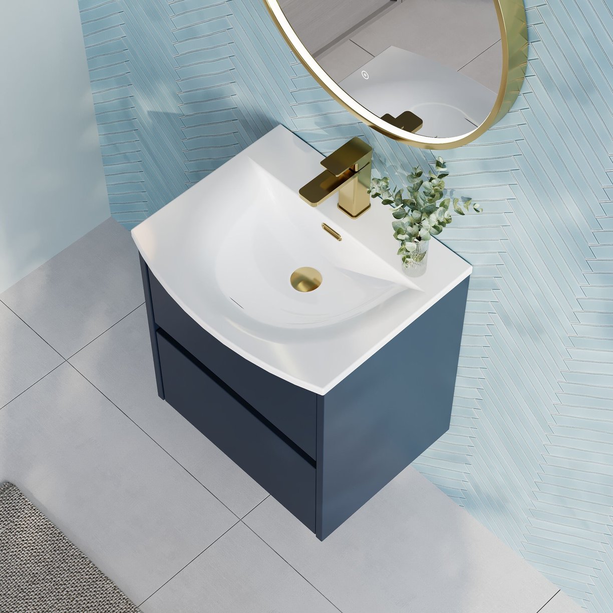 500mm W/H 2-Drawer Unit & Basin 4 - Indigo Blue