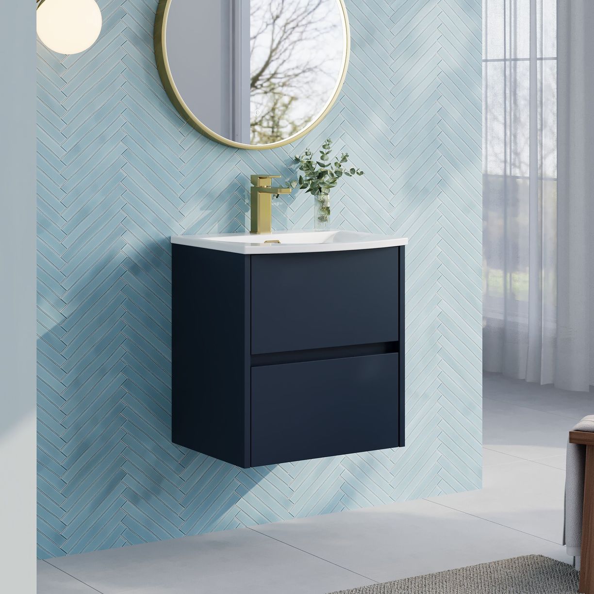 500mm W/H 2-Drawer Unit & Basin 4 - Indigo Blue
