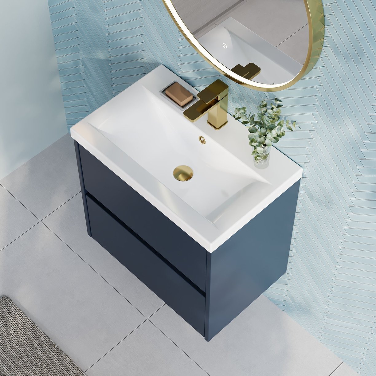600mm W/H 2-Drawer Unit & Basin 1 - Indigo Blue