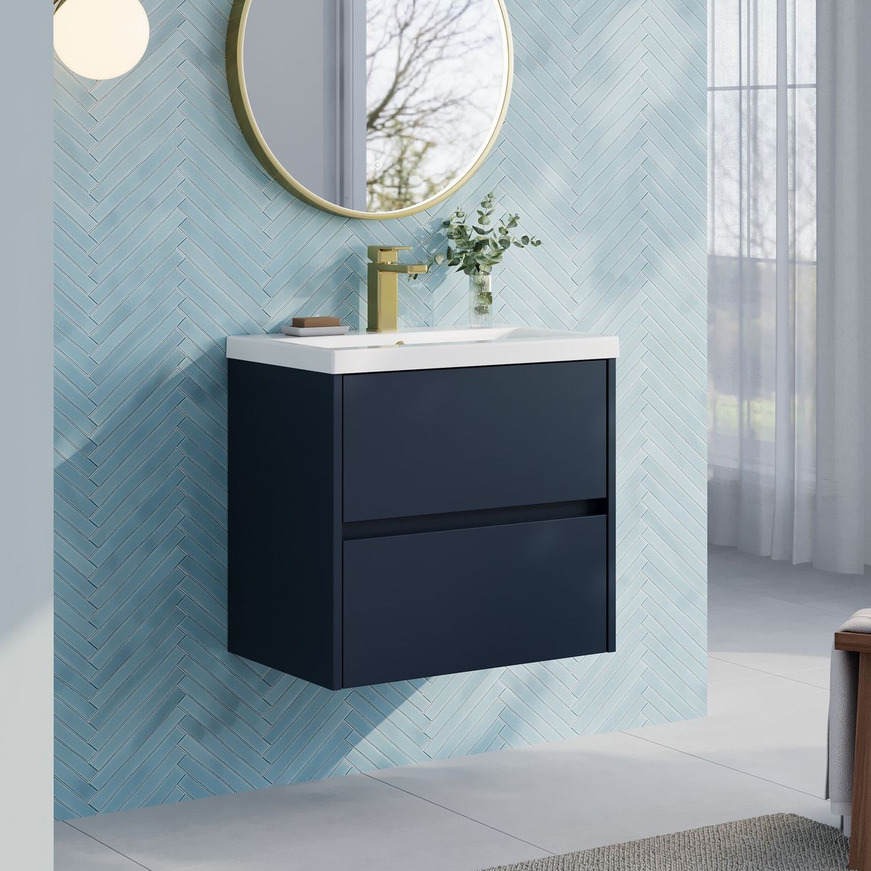 600mm W/H 2-Drawer Unit & Basin 1 - Indigo Blue