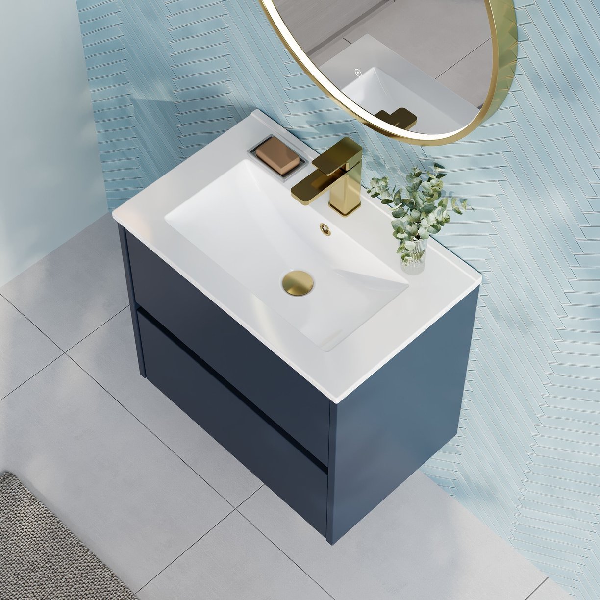 600mm W/H 2-Drawer Unit & Basin 2 - Indigo Blue