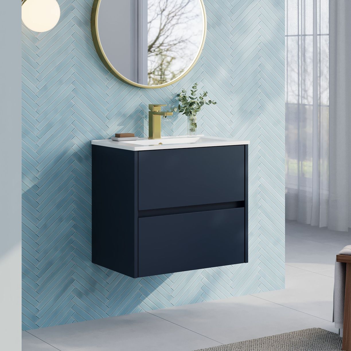 600mm W/H 2-Drawer Unit & Basin 2 - Indigo Blue