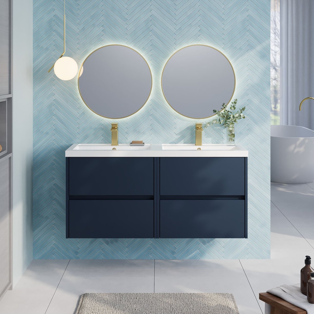 1200mm W/H 4-Drawer Unit & Double Basin - Indigo Blue
