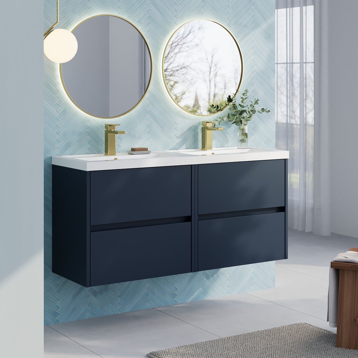 1200mm W/H 4-Drawer Unit & Double Basin - Indigo Blue