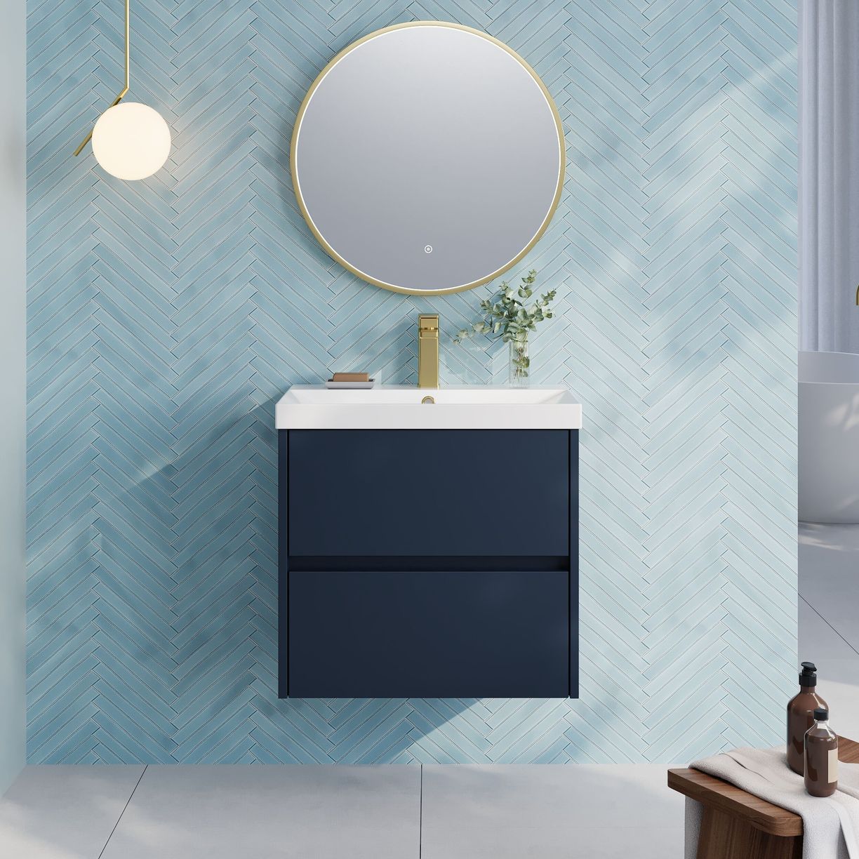 600mm W/H 2-Drawer Unit & Basin 3 - Indigo Blue