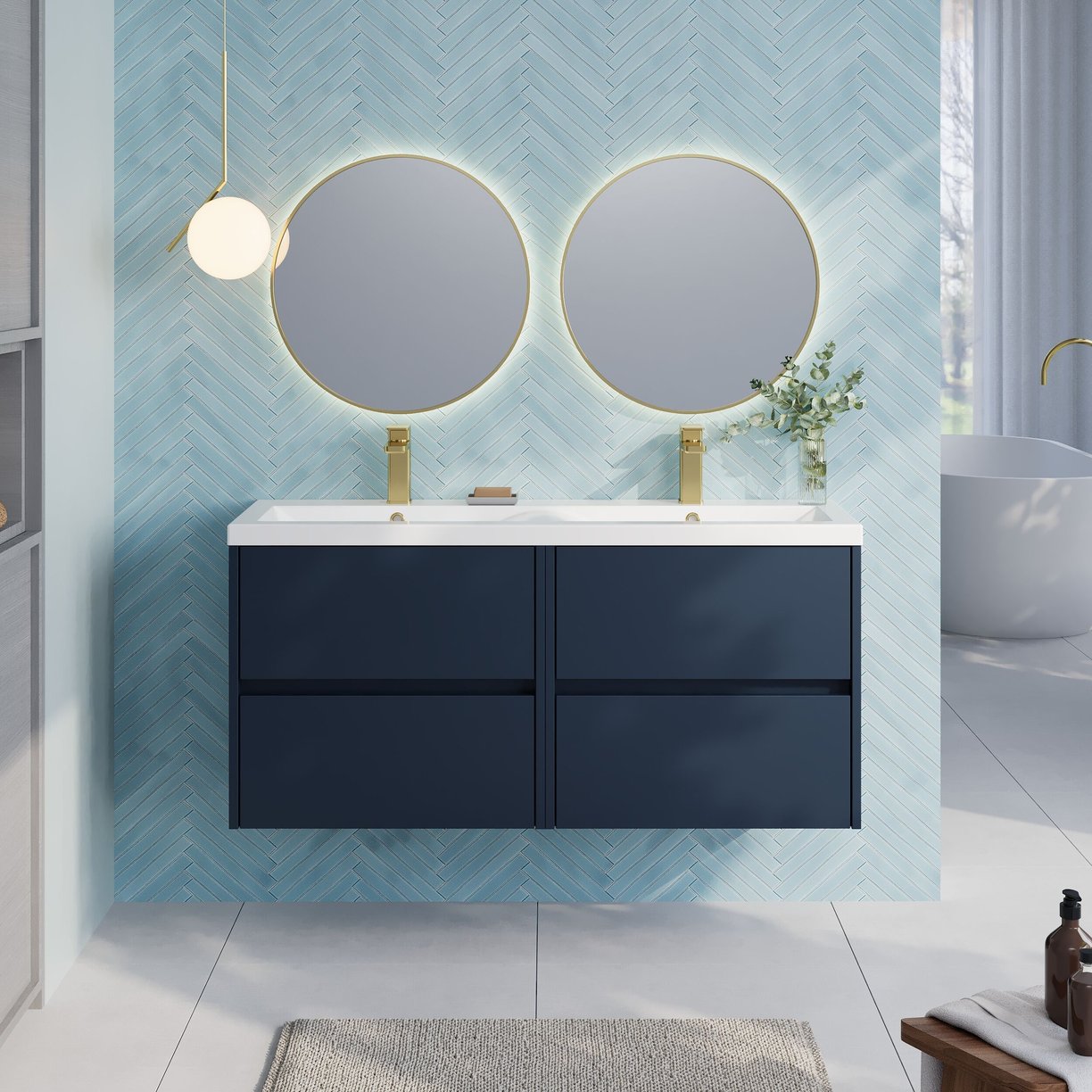 1200mm W/H 4-Drawer Unit & Double Basin - Indigo Blue