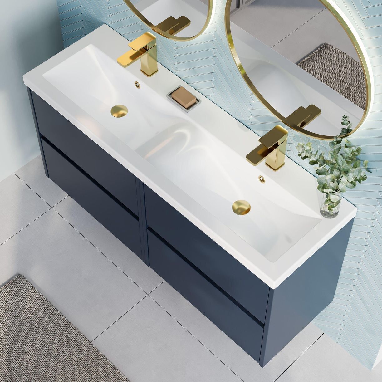 1200mm W/H 4-Drawer Unit & Double Basin - Indigo Blue