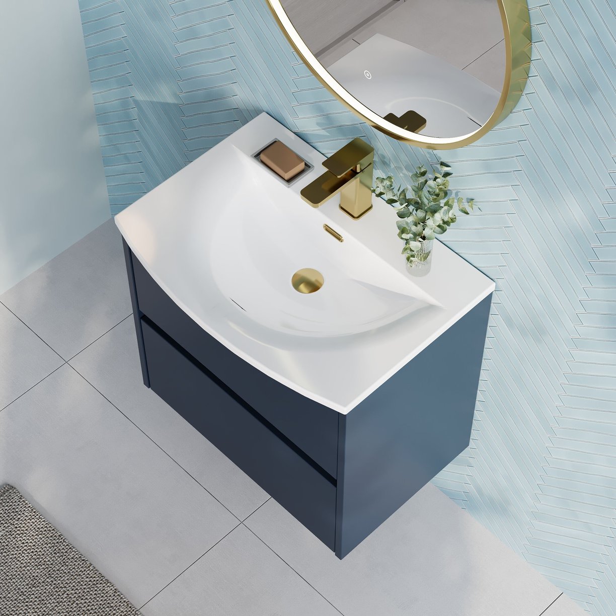 600mm W/H 2-Drawer Unit & Basin 4 - Indigo Blue