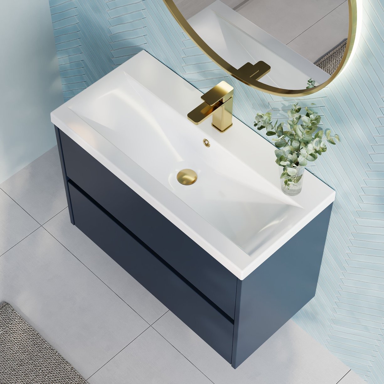 800mm W/H 2-Drawer Unit & Basin 1 - Indigo Blue