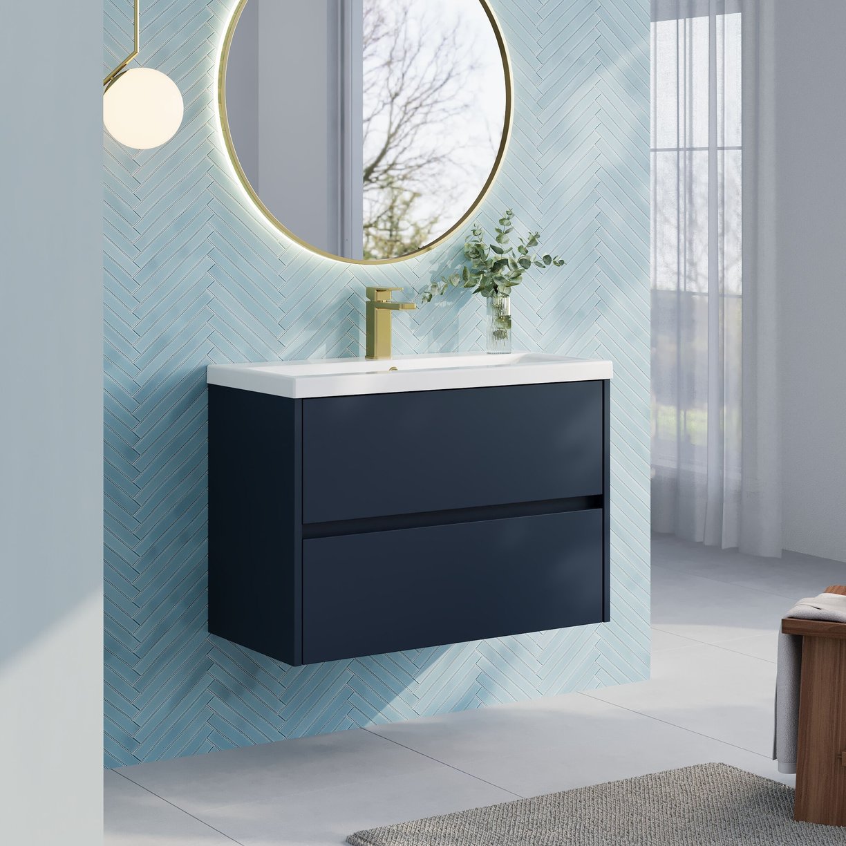 800mm W/H 2-Drawer Unit & Basin 1 - Indigo Blue