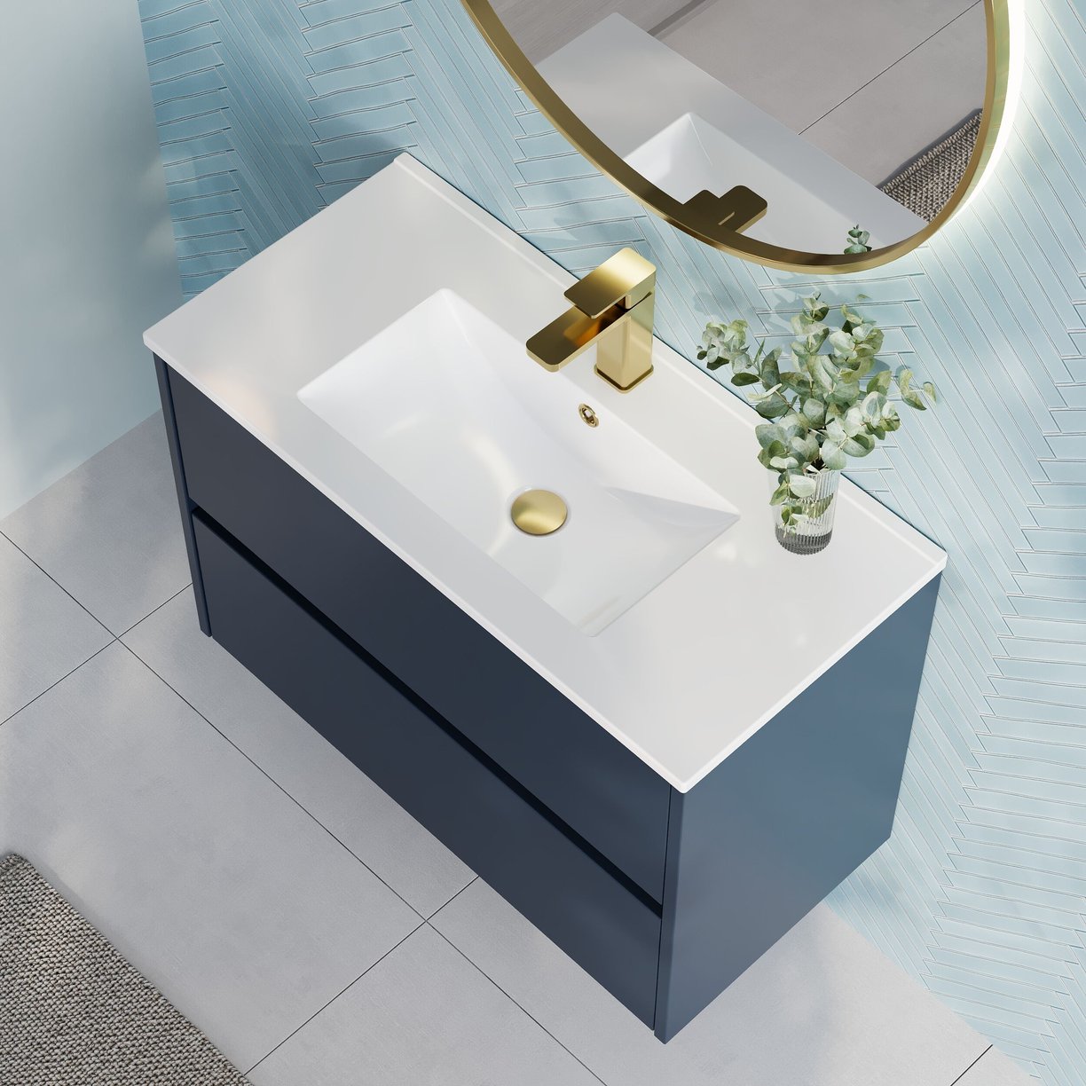 800mm W/H 2-Drawer Unit & Basin 2 - Indigo Blue