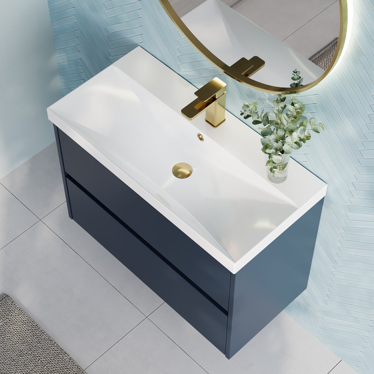 800mm W/H 2-Drawer Unit & Basin 3 - Indigo Blue