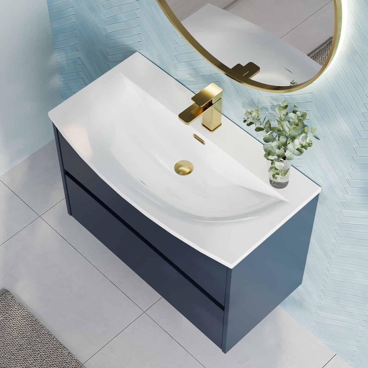 800mm W/H 2-Drawer Unit & Basin 4 - Indigo Blue