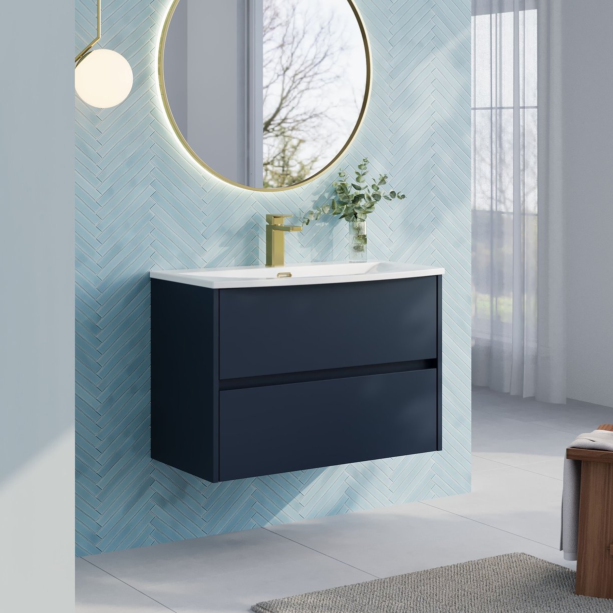 800mm W/H 2-Drawer Unit & Basin 4 - Indigo Blue