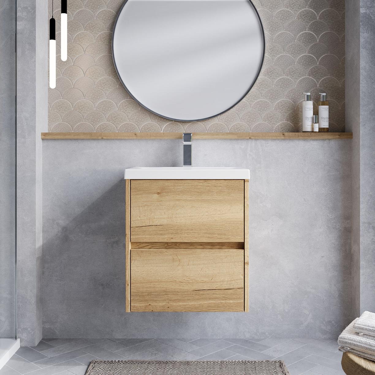 500mm W/H 2-Drawer Unit & Basin 1 - Halifax Oak