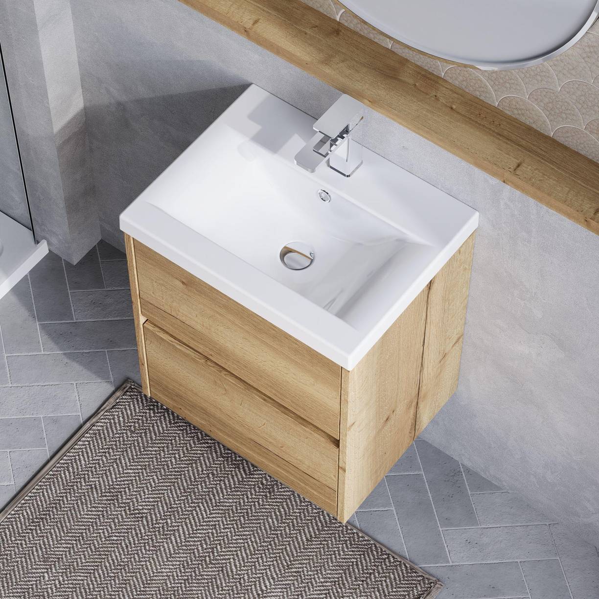 500mm W/H 2-Drawer Unit & Basin 1 - Halifax Oak