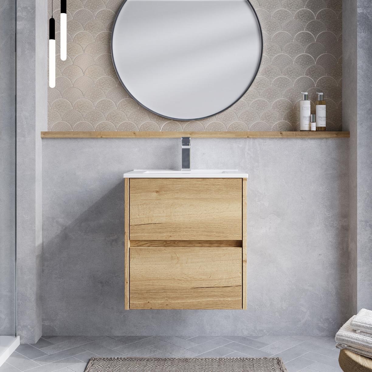 500mm W/H 2-Drawer Unit & Basin 2 - Halifax Oak