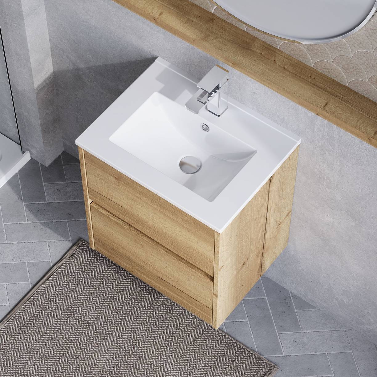 500mm W/H 2-Drawer Unit & Basin 2 - Halifax Oak