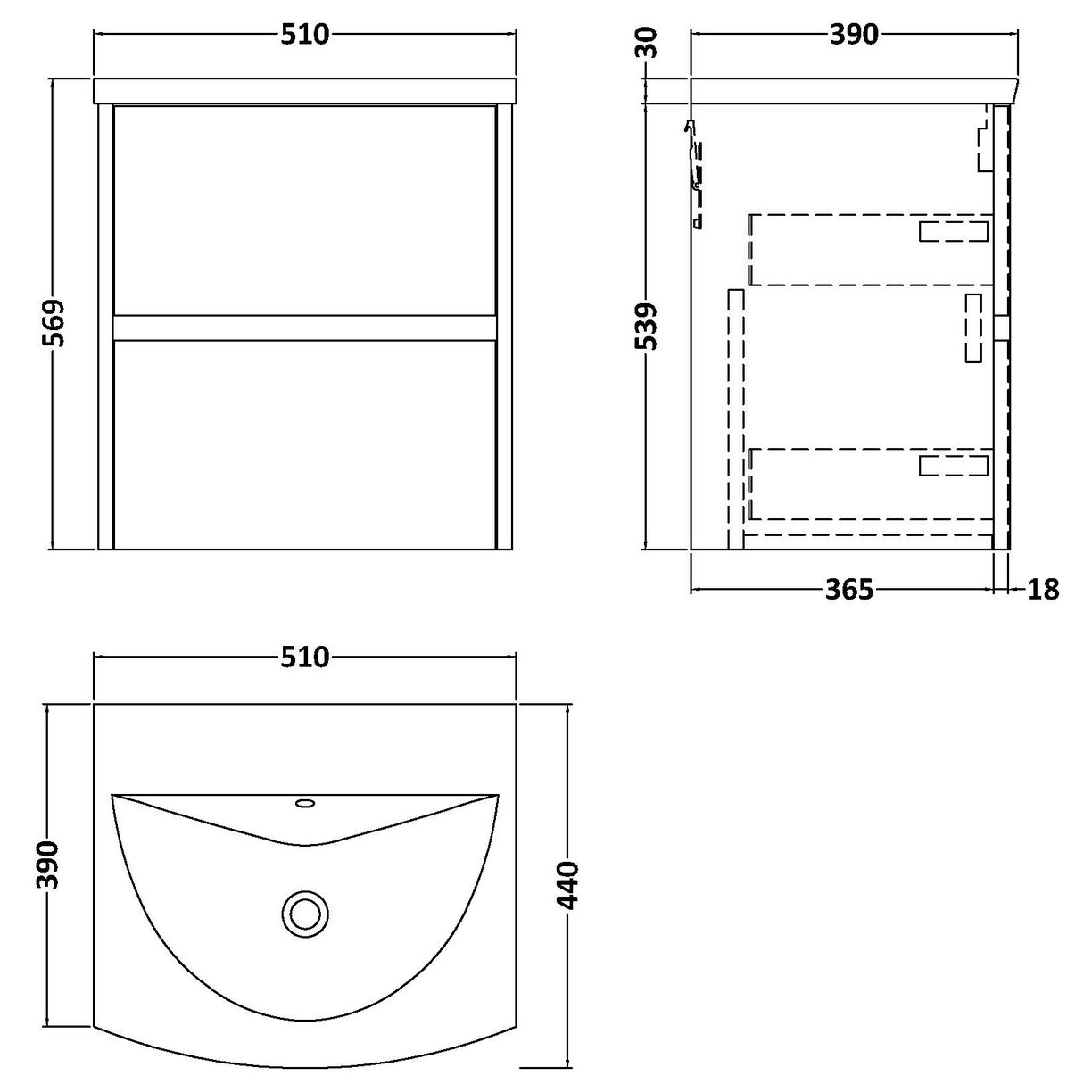 500mm W/H 2-Drawer Unit & Basin 4 - Halifax Oak