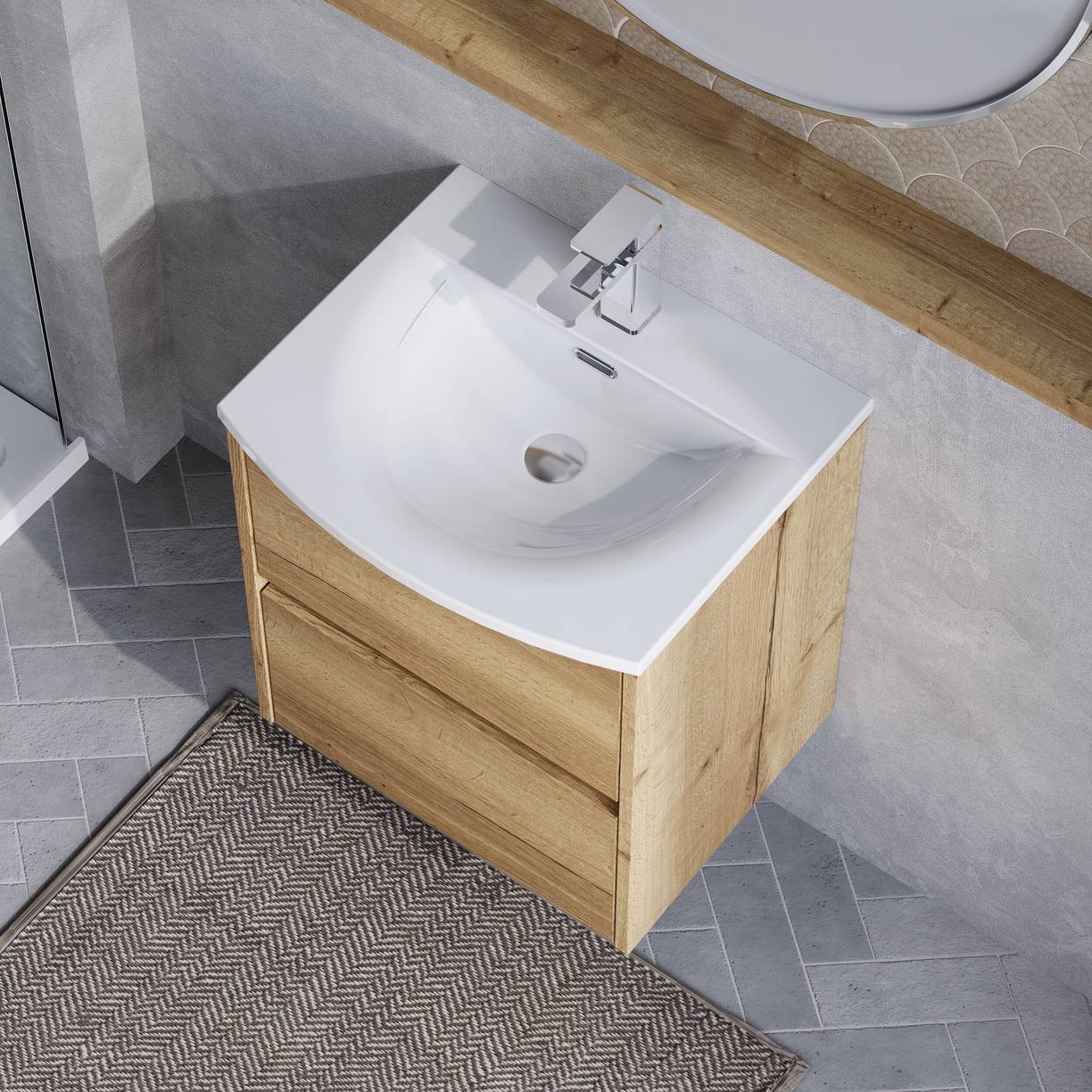 500mm W/H 2-Drawer Unit & Basin 4 - Halifax Oak
