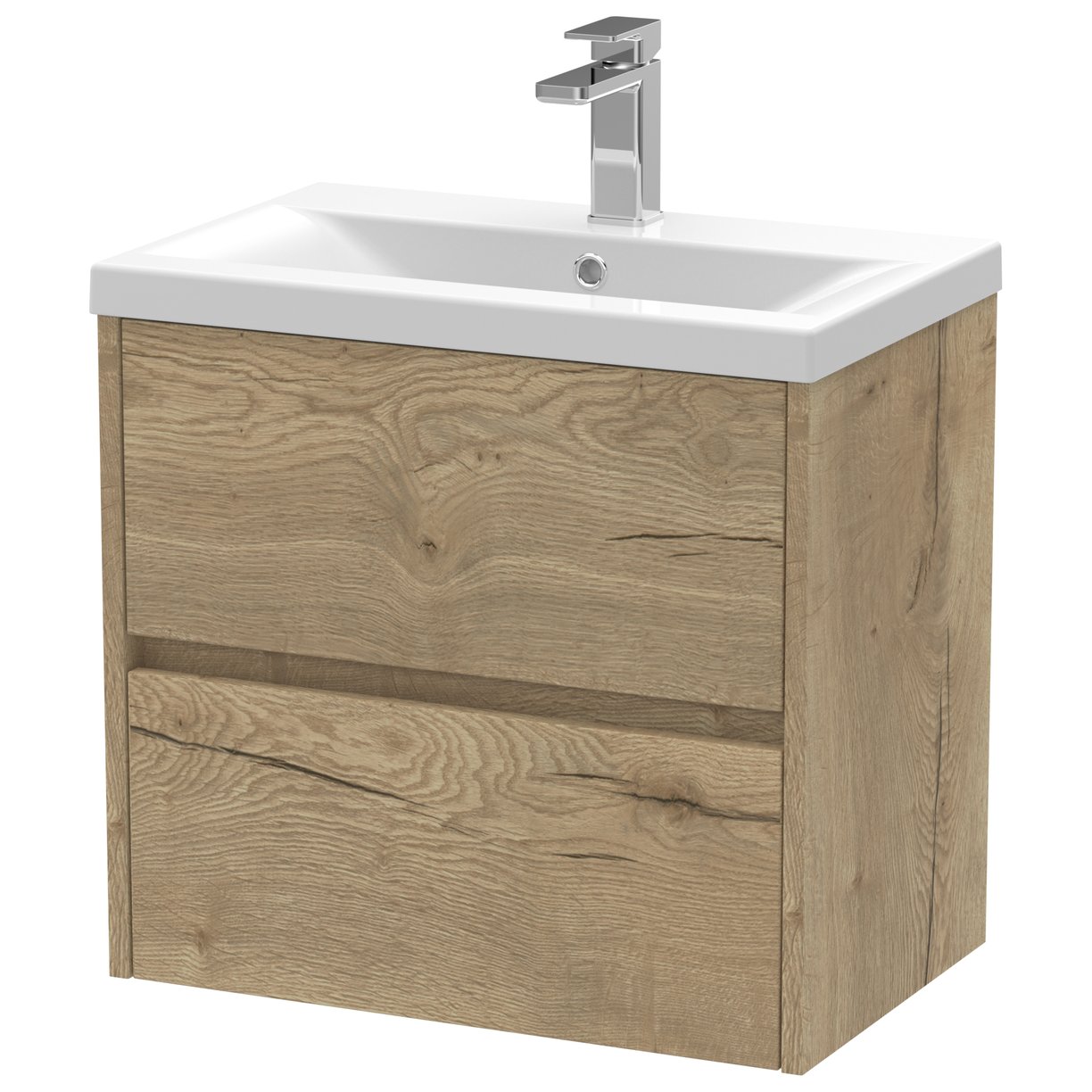 600mm W/H 2-Drawer Unit & Basin 1 - Halifax Oak
