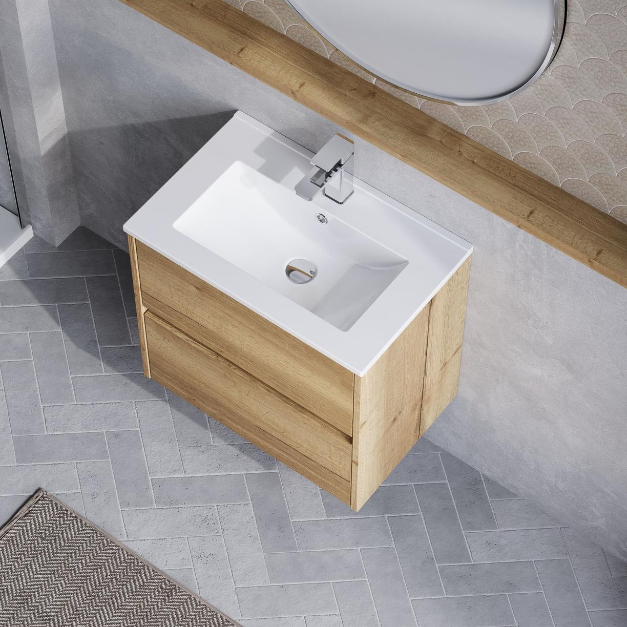 Havana 600mm Wall Hung 2 Drawer Vanity Basin Unit & Minimalist Ceramic Basin